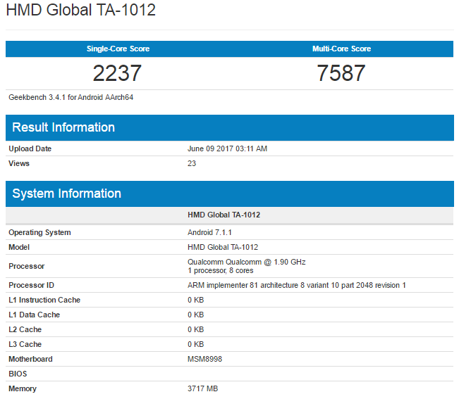 驍龍835沒跑了 又一款Nokia 9機型亮相GeekBench-鋒巢網(wǎng)